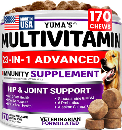 Dog Multivitamin Chewable with Glucosamine - 170 Chews - Dog Vitamins and Supplements 23 in 1 - Senior & Puppy Multivitamin for Dogs - Hip & Joint Support - Immune Health, Skin, Digestion 🍁 All In One Marketplace Canada