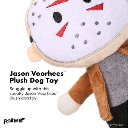 Warner BROS Horror Movies Friday The 13th Jason Voorhees Figure Plush Dog Toy | Medium Dog Toy from Friday The 13th Collection | Squeaky Dog Toy Halloween Dog Chew Toy, 6 Inch