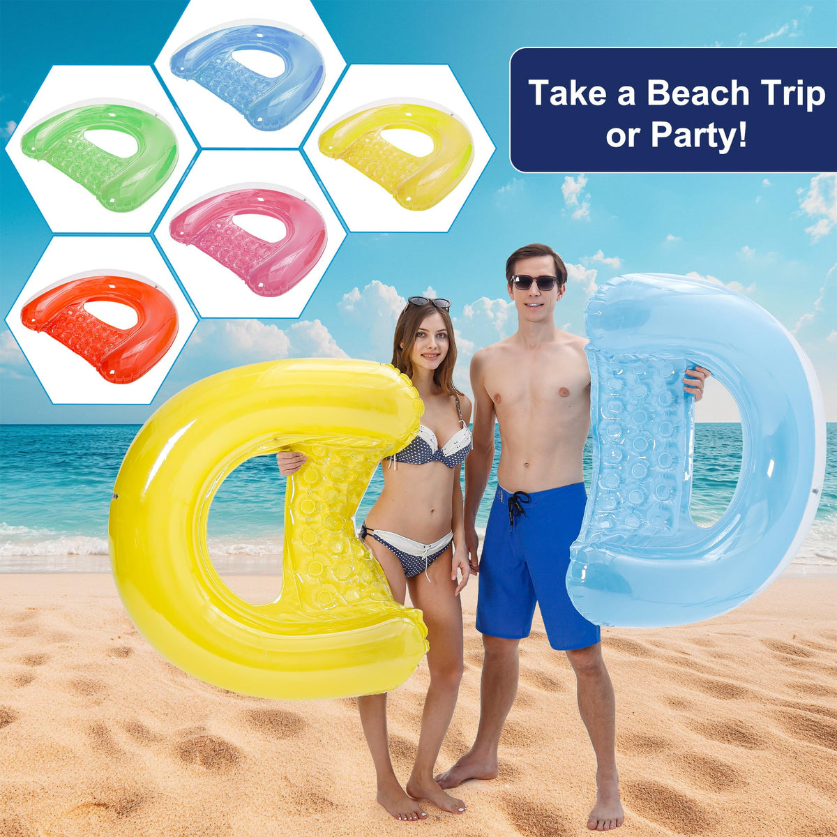 4 Pack Pool Floaties for Adults, Upgraded 52“X38 Adult Size Inflatable Pool Float Chair Floating Pool Chair Floaties for Adults Beaches, Lakes, Rivers, Parties 🍁 All In One Marketplace Canada
