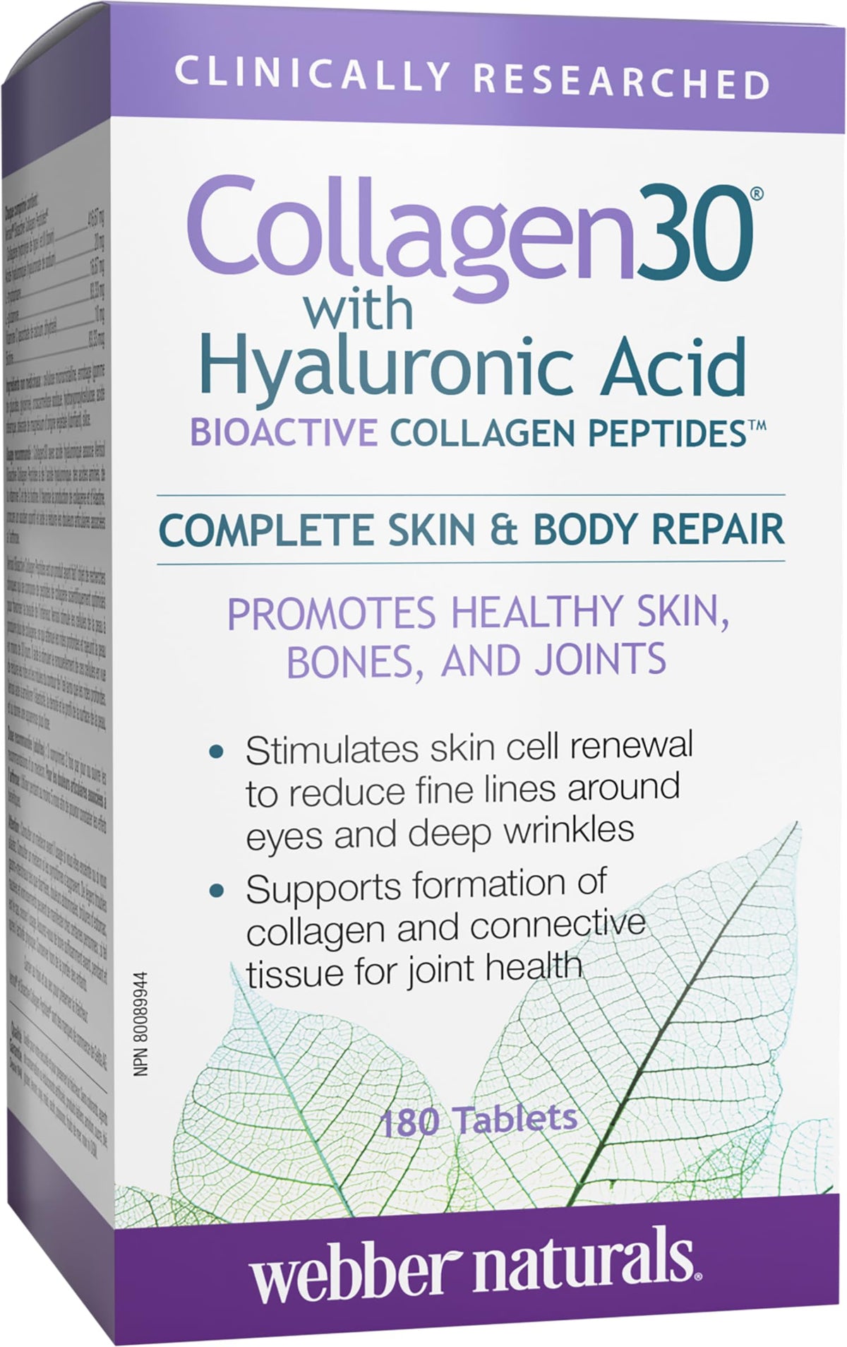 Webber Naturals Collagen30 with Hyaluronic Acid, Bioactive Collagen Peptides, 180 Tablets, Helps Reduce Joint Pain, Eye Wrinkles and Fine Facial Line 🍁 All In One Marketplace Canada