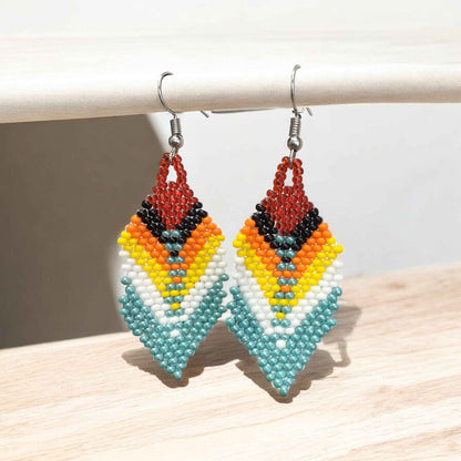 OldTribes. Turquoise Beaded Feather Drop Earrings