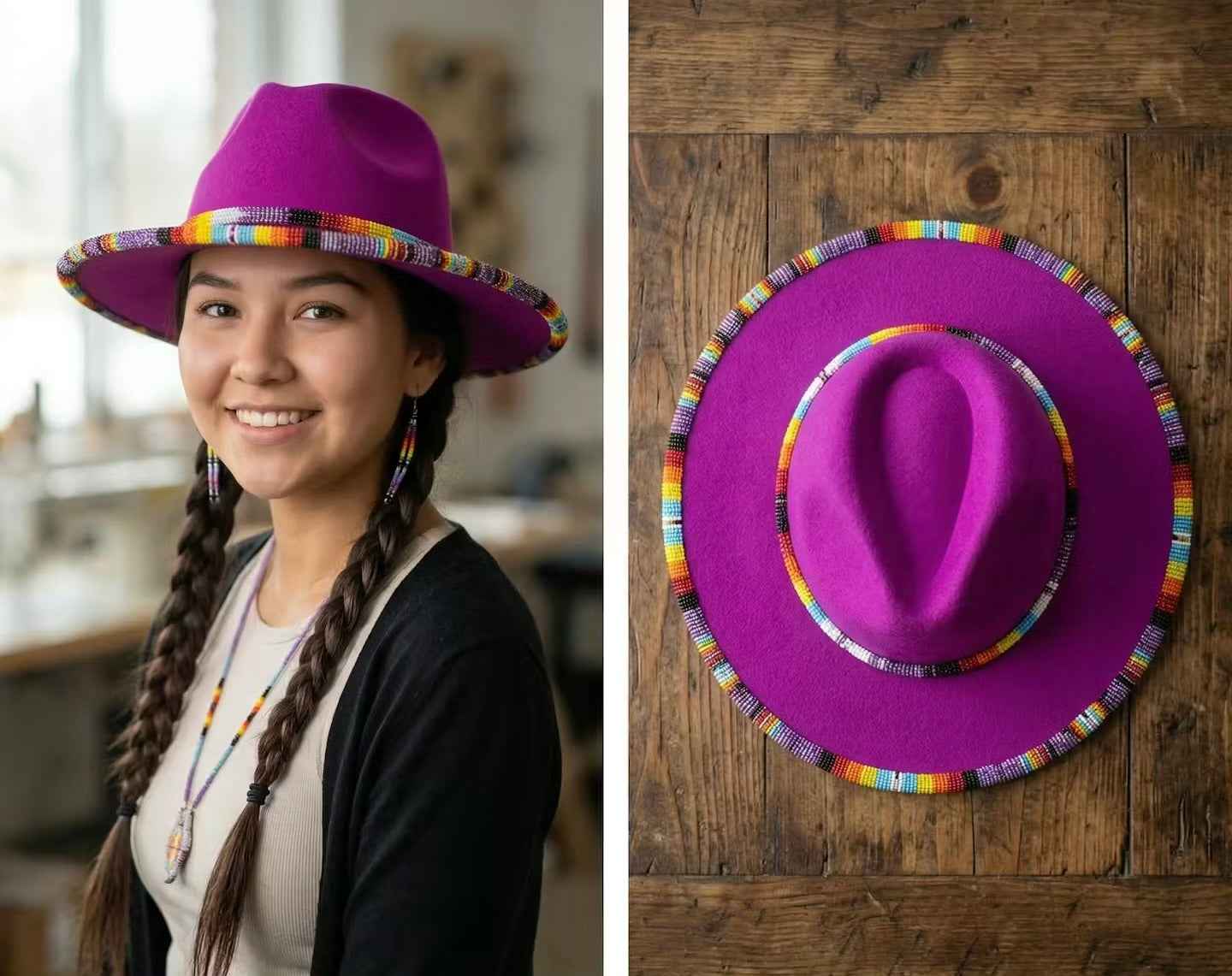 Size-60 Handmade Beaded Hat