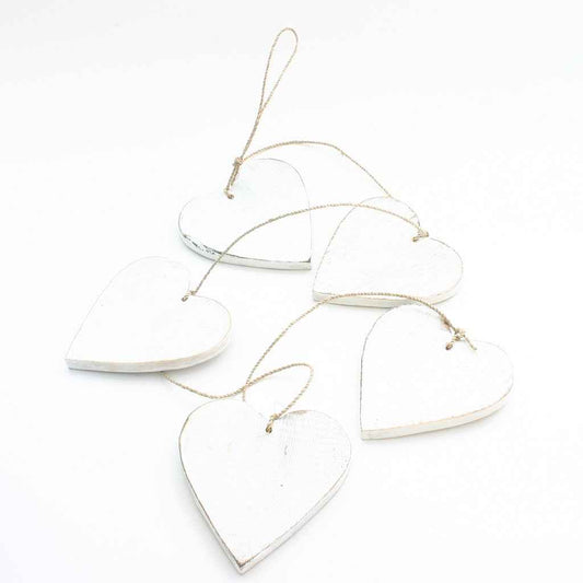 Hanging String Of 5 Wooden Hearts