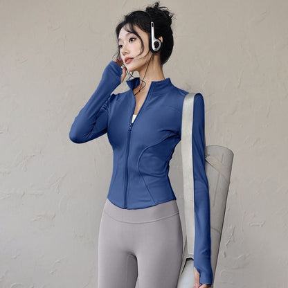 Women’s Long-Sleeve Zip-Up Workout Jacket – Tight-Fit Yoga & Fitness Top