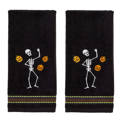 SKL Home Halloween Juggling Skeleton 100% Cotton Embroidered 2pc Hand Towel Set, Decorative for Bath/Kitchen/Bar & Gift, Black