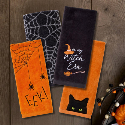 SKL Home Halloween Spider Web 100% Cotton Jacquard 2pc Hand Towel Set, Reversible, Soft & Absorbent, Decorative for Bath/Kitchen/Bar & Gift, Black