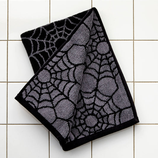 SKL Home Halloween Spider Web 100% Cotton Jacquard 2pc Hand Towel Set, Reversible, Soft & Absorbent, Decorative for Bath/Kitchen/Bar & Gift, Black