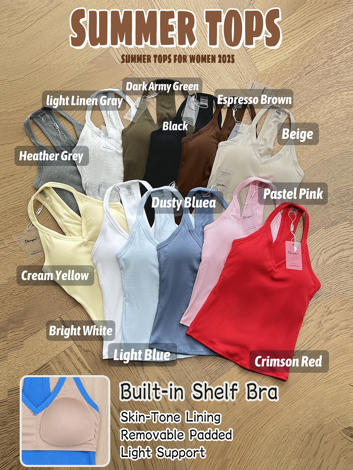 Danysu V Neck Cotton Tank Tops with Built-in Shelf Bra Sleeveless Racerback Fitted Basic Cami Shirts Bright White M 🍁 All In One Marketplace Canada