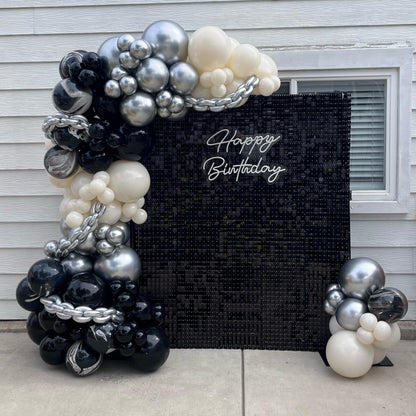 Black Shimmer Wall Backdrop 6FTx4FT Party Photo Backdrop Sequin Wall Backdrop for Anniversary Halloween Engagement Birthday Decorations