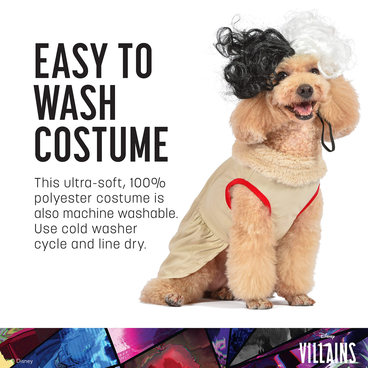 Disney for Pets Halloween Disney Villains Cruella Costume - Extra Large - | Disney Villains Halloween Costumes for Dogs, Officially Licensed Disney Dog Halloween Costume, Beige (FF22930)