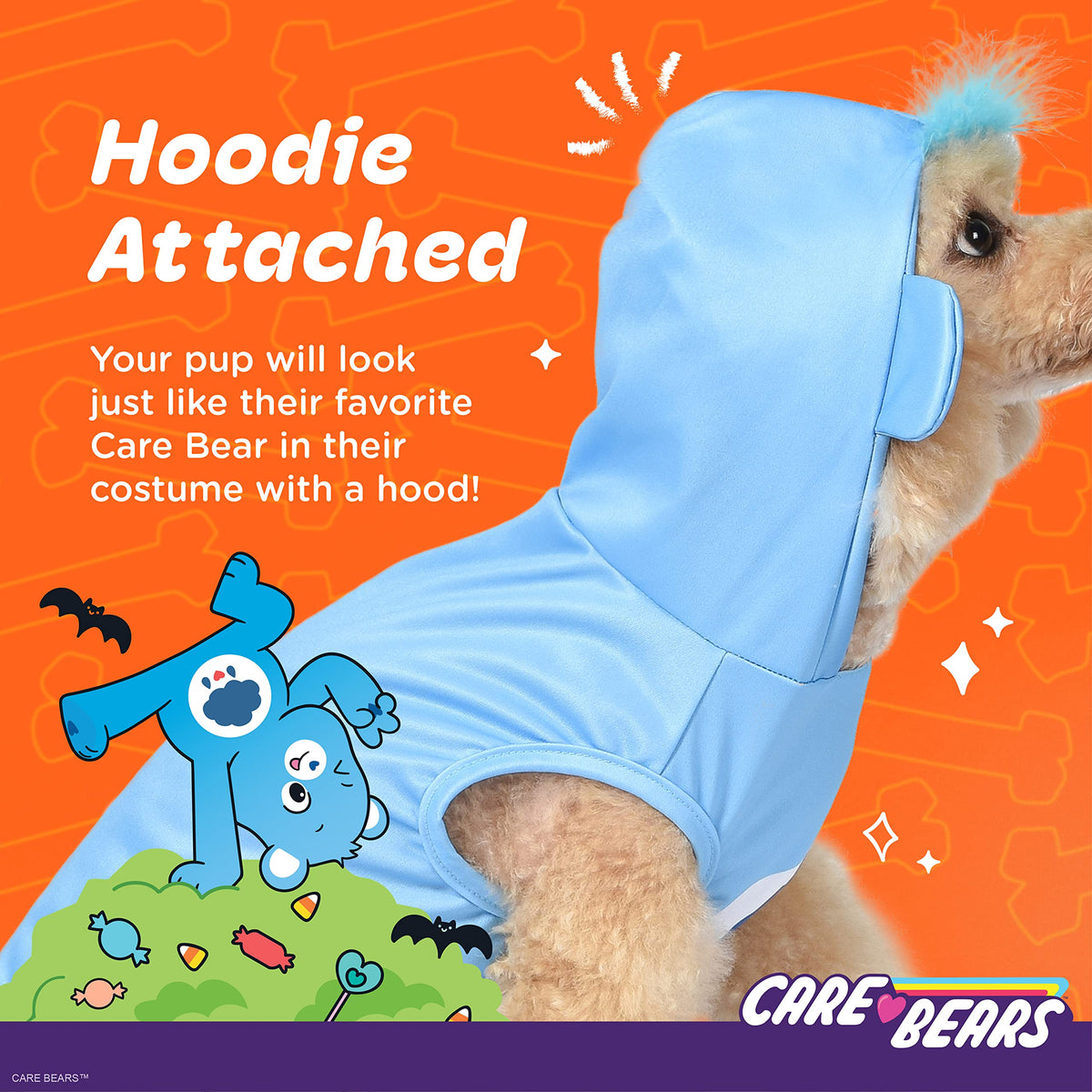Care Bear for Pets Halloween Grumpy Bear Sleeveless Hoodie Dog Costume - Officially Licensed Halloween Costumes for Dogs, Size Medium