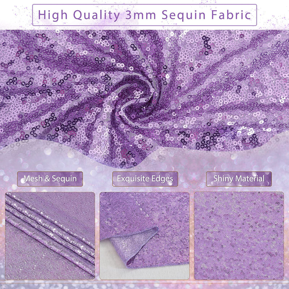 B-COOL Purple Table Runners 4 Pack 12x72 Inch Sequin Lavender Runner for Tables Halloween Party Decor Christmas Holiday Birthday Bridal Baby Shower Wedding Decorations