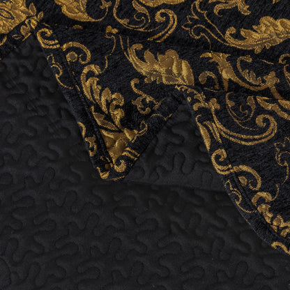 Loom and Mill Luxury Quilt Set 3 Piece, Classic Damask Quilted Bedspread Queen Size with 2 Shams, Soft Lightweight Jacquard Bedding Coverlet Set for Halloween Christmas All Season (Black, Queen)