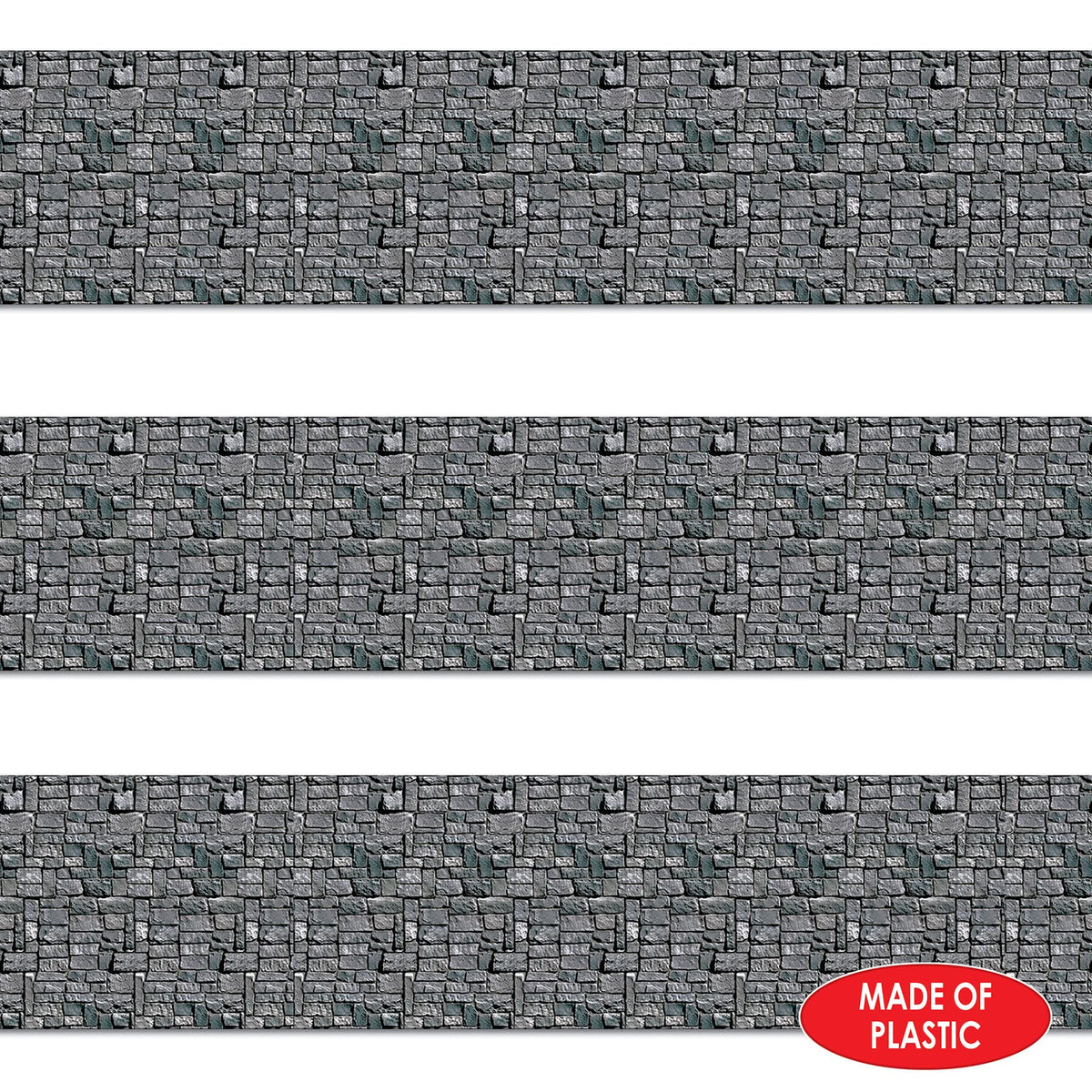 Beistle Stone Wall Backdrop 3-Count – Extra Large 4' x 30' Plastic Medieval Wall Decorations for Halloween Parties, Castle-Themed Events, Haunted Houses, Fantasy Photo Backgrounds