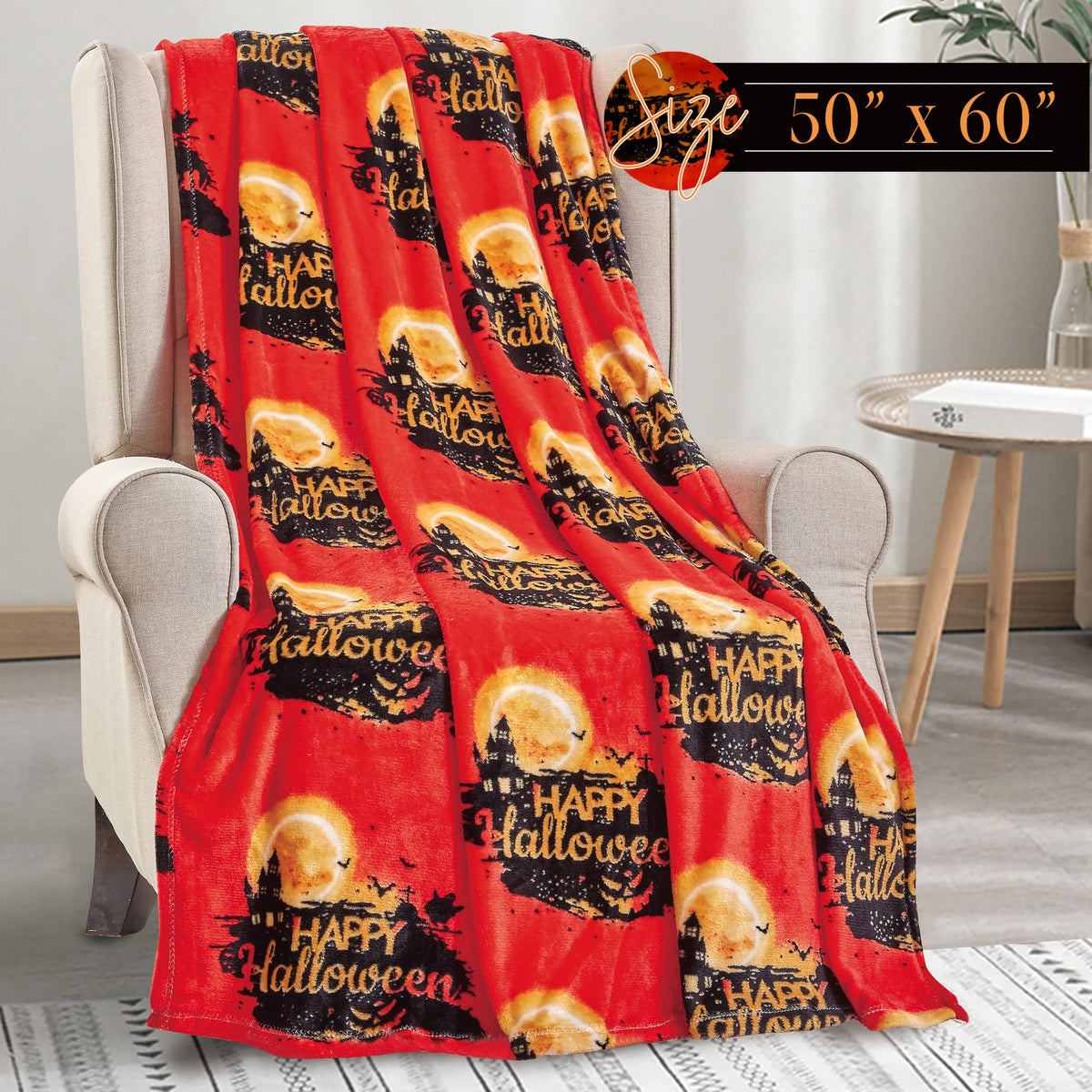 Elegant Comfort Lightweight Throw Blanket- Halloween Themed, Soft, Cozy and Plush- Throw Blankets, Perfect for Lounging This Spooky Season, 50 x 60 inches, Halloween House, Throw Blanket