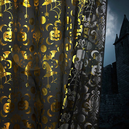 NICETOWN Halloween Curtains 84 Inches Long Scary Skull Sheer Curtains with Spooky Skeleton Pumpkin Party Decorations Window Treatment for Indoor & Ourdoor, Grommet Design, W52 x L84, Black, 2 Panels
