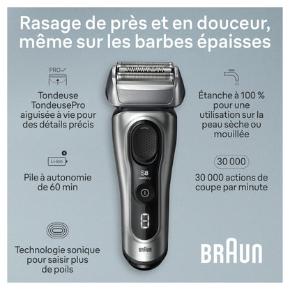 Braun Series 8 Electric Shaver for Men with Precision Long Hair Trimmer, Wet and Dry Electric Razor with Charging Stand and Travel Case, 8517s Galvano Silver 🍁 All In One Marketplace Canada
