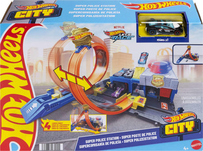 Hot Wheels Toy Car Track Set, Super Police Station Playset with 1:64 Scale Die-Cast Vehicle, Adjustable Loop for Multiple Ways to Race & Stunt 🍁 All In One Marketplace Canada