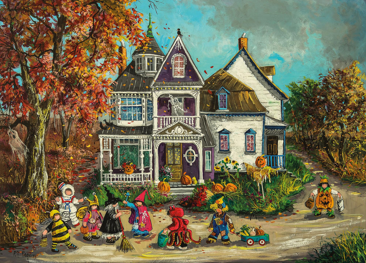Clementoni - Jigsaw Puzzle 1000 Pieces with Poster for Adults - 70 x 50 cm - The Haunted House, Painting of Old House Kids at Halloween - Pauline Paquin Collection - Made in Italy Compact Box - 83014