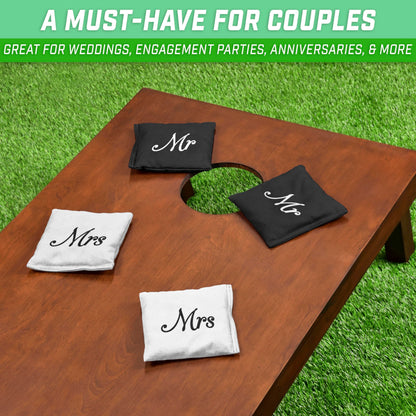 GoSports Wedding Theme Cornhole Bag Set - Includes 4 Black Mr Bags and 4 White Mrs Bags 🍁 All In One Marketplace Canada