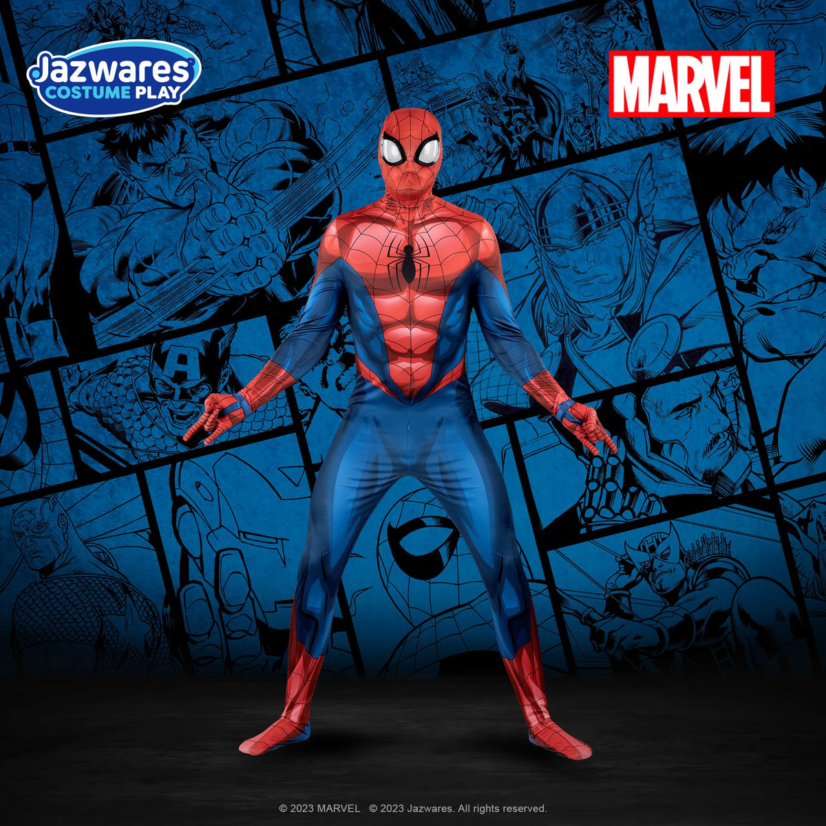 MARVEL Spider-Man Official Adult Deluxe Zentai Halloween Costume - Stretch Spandex with Hidden Zippers and Wrist Slits (L)