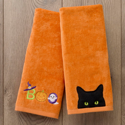 SKL Home Halloween Shadows Eyes Hand Towel Set-2pc, 100% Cotton, Orange