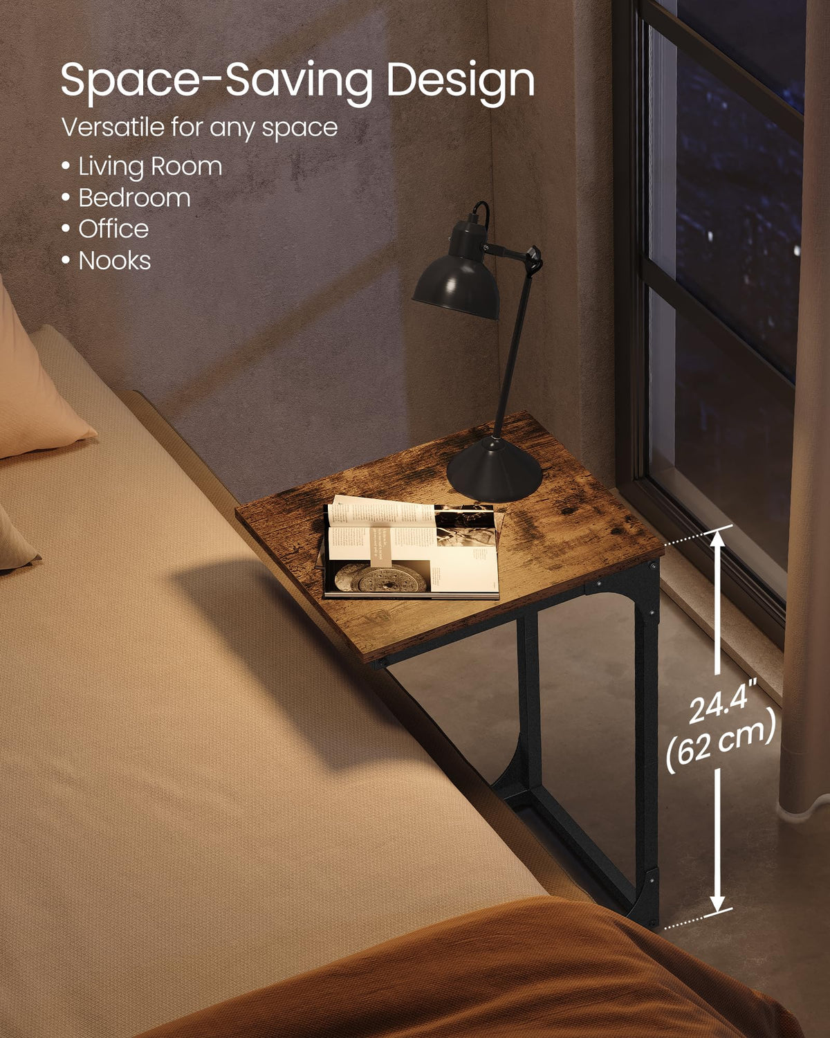 VASAGLE C-Shaped End Table, Small Side Table for Couch, Sofa Table with Metal Frame for Living Room, Bedroom, Bedside, Rustic Brown and Black ULET350B01 🍁 All In One Marketplace Canada