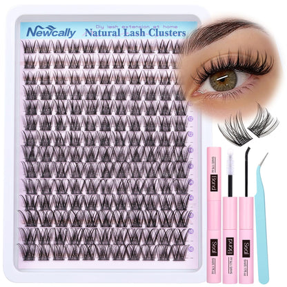 Lash Clusters Kit Wispy Natural Cluster Eyelash Extension Kit DIY Lash Extension Kit C Curl 10-16MM Eyelash Clusters Volume Individual Lashes Kit by Newcally 🍁 All In One Marketplace Canada