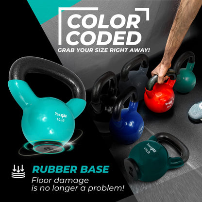 Yes4All Vinyl Coated Kettlebell with Protective Rubber Base, Strength Training Kettlebells for Weightlifting, Conditioning, Strength & Core Training (10 lbs - Mint) 🍁 All In One Marketplace Canada