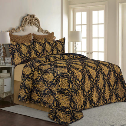 Loom and Mill Luxury Quilt Set 3 Piece, Classic Damask Quilted Bedspread Queen Size with 2 Shams, Soft Lightweight Jacquard Bedding Coverlet Set for Halloween Christmas All Season (Black, Queen)
