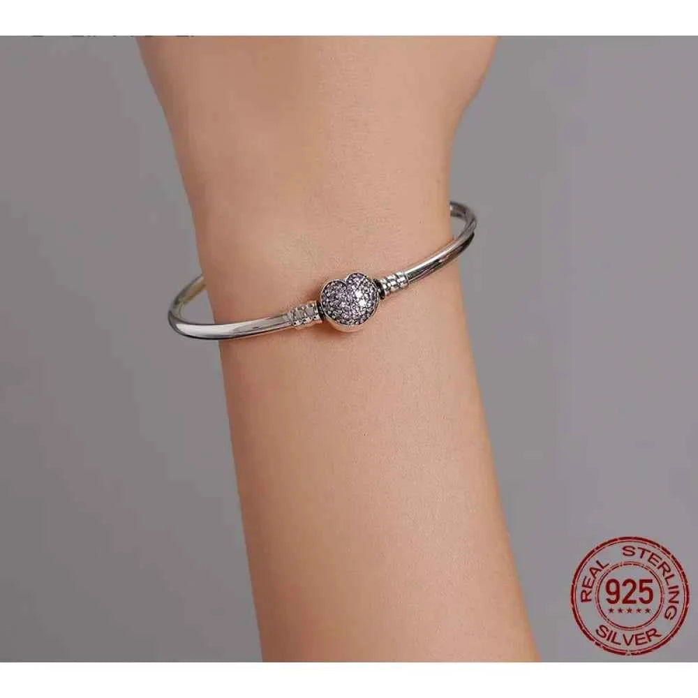 Sterling Silver Snake Chain Bangle Bracelet with CZ Pavé