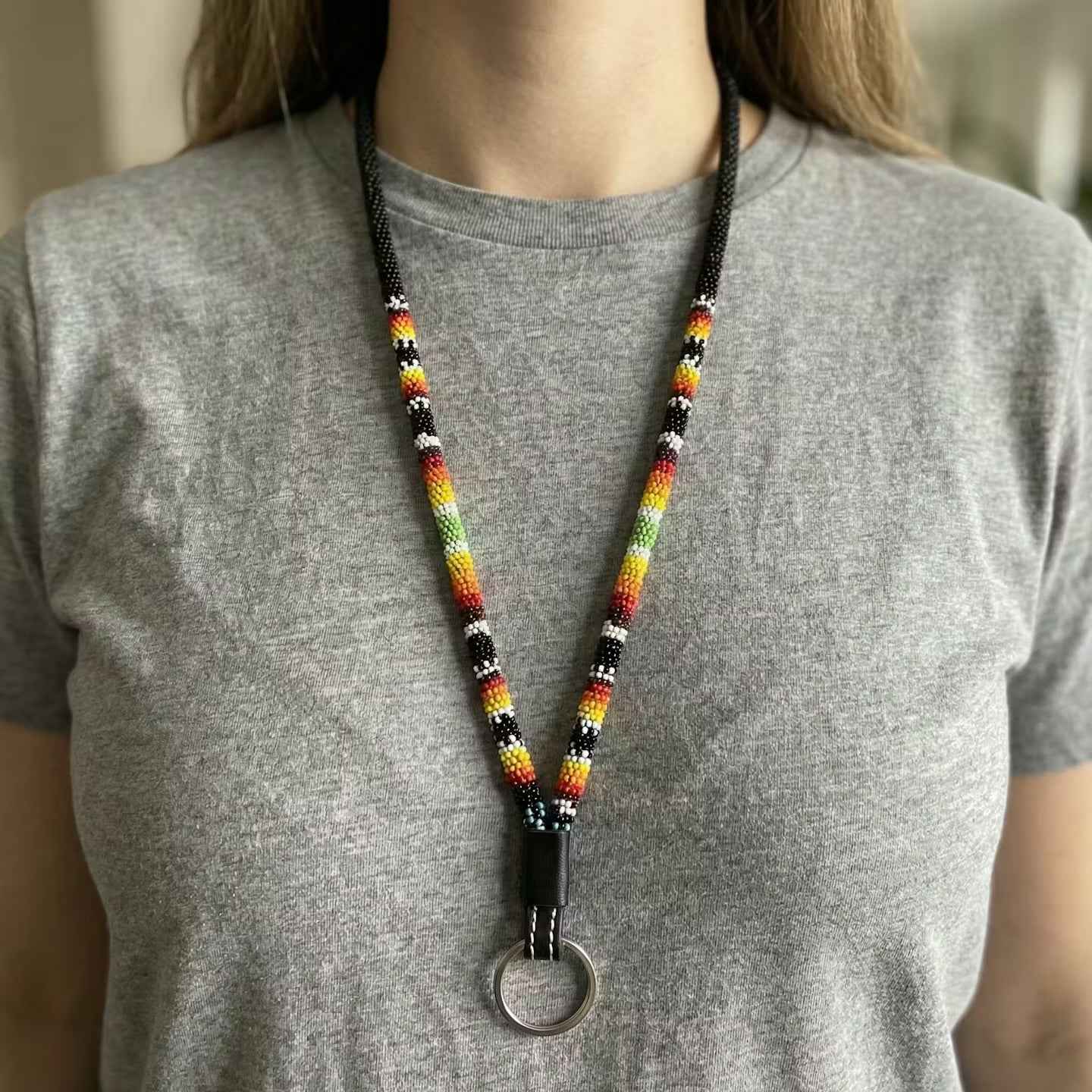 Round Beaded Lanyard(Black)