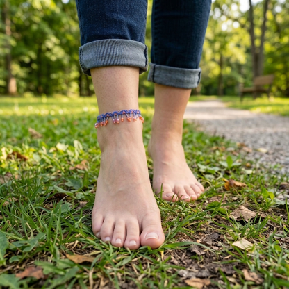 Beaded Anklet Blue Orange