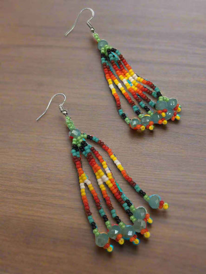 Light Green Six-Strand Beaded Cascade Earrings