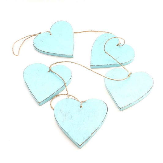 Hanging String Of 5 Wooden Hearts