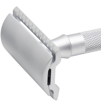 Merkur 3-Piece DE Safety Razor, Closed Comb, Knurled Extra Long Handle, Matte Chrome