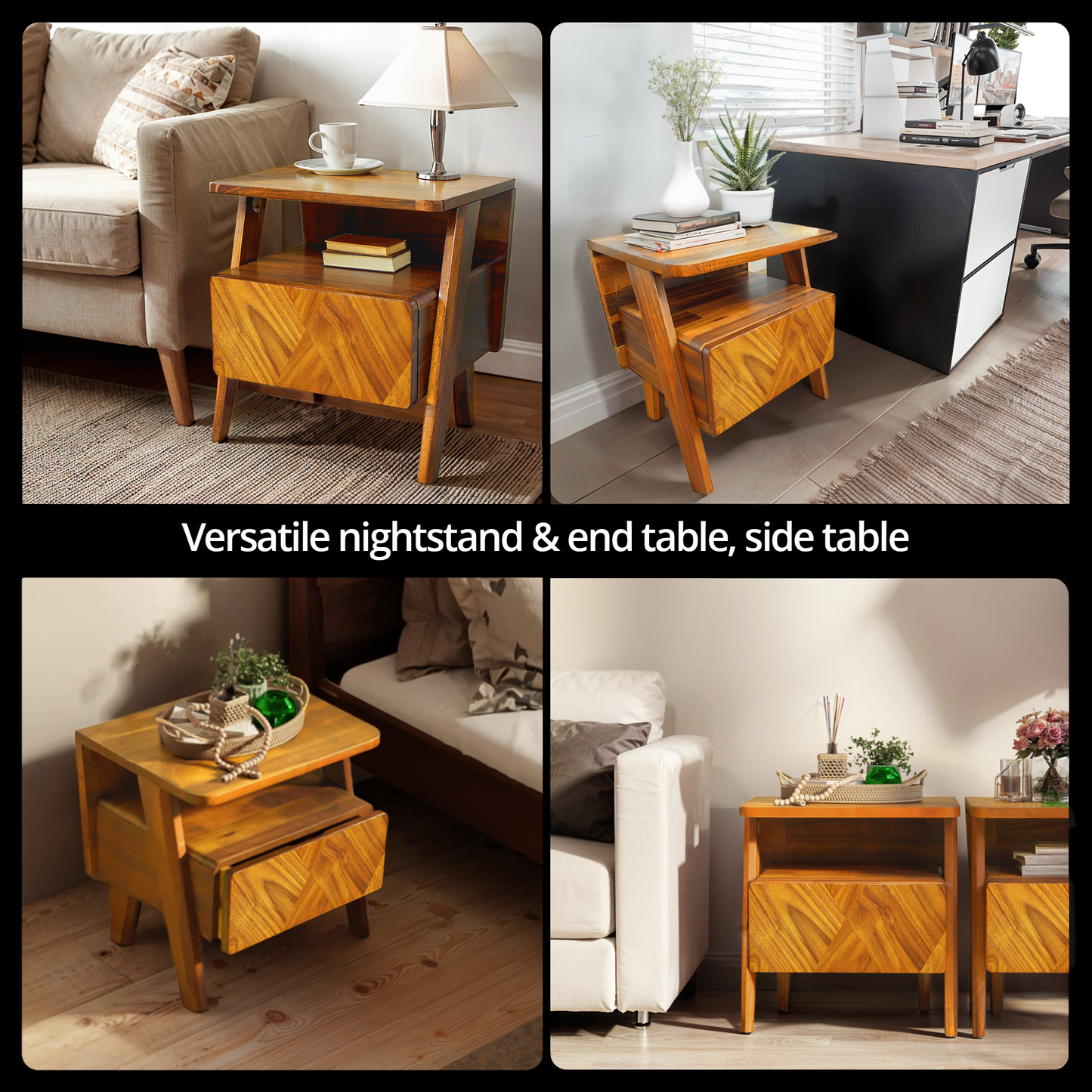 Rum Solid Wood Nightstand