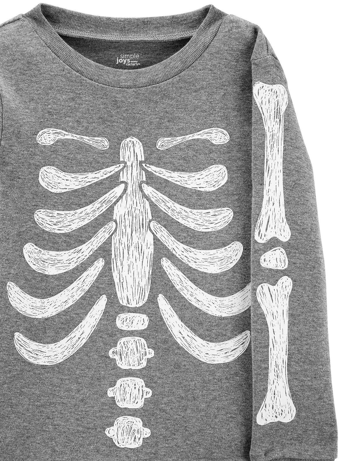 Simple Joys by Carter's Unisex Toddlers' 3-Piece Snug-Fit Cotton Halloween Pajama Set, Skeleton/Candy, 2T