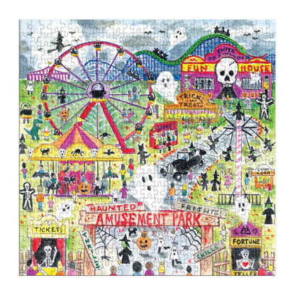 Galison Michael Storrings Haunted Amusement Park Puzzle – 500 Piece Halloween Puzzle with Spooky Carnival Artwork
