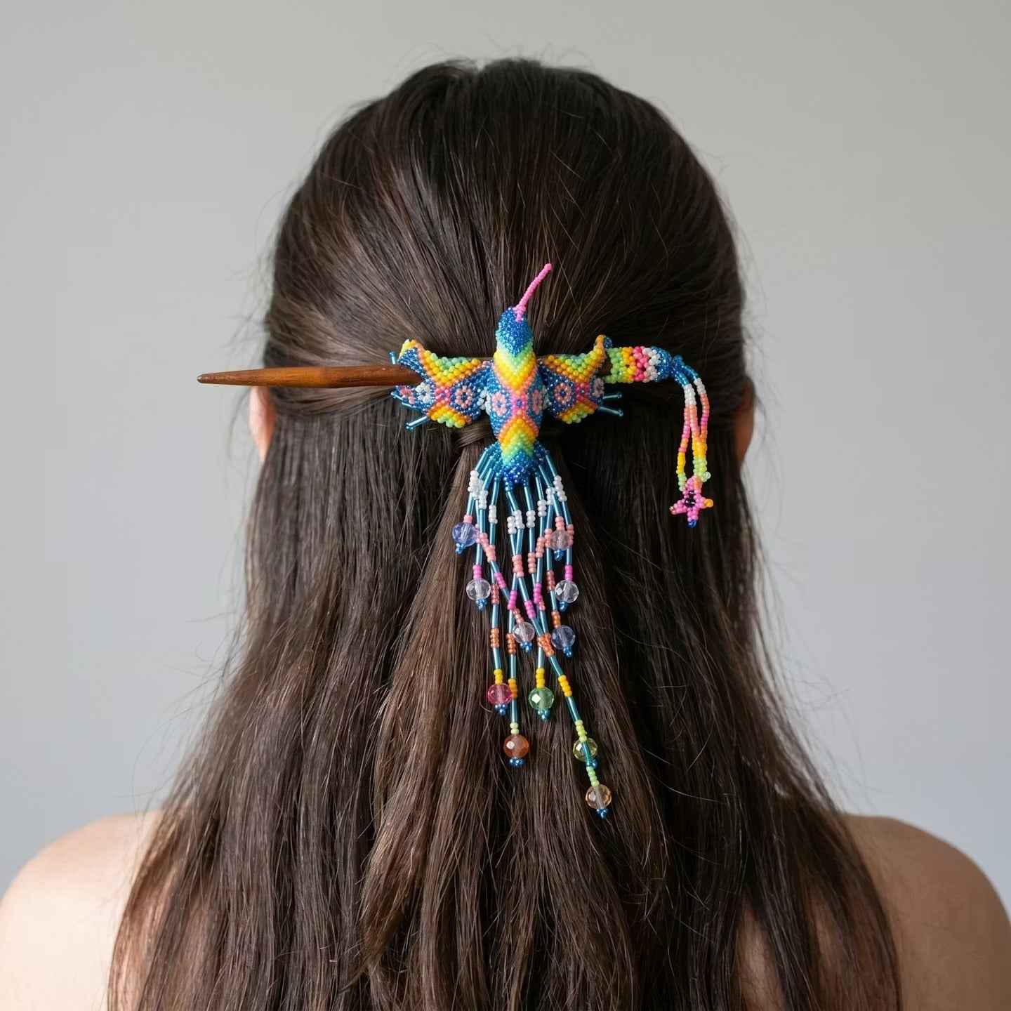 Blue Hummingbird Beaded Hair Stick