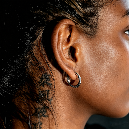 ABIR Silver (White Gold): Subtle Twist Hoop Earrings