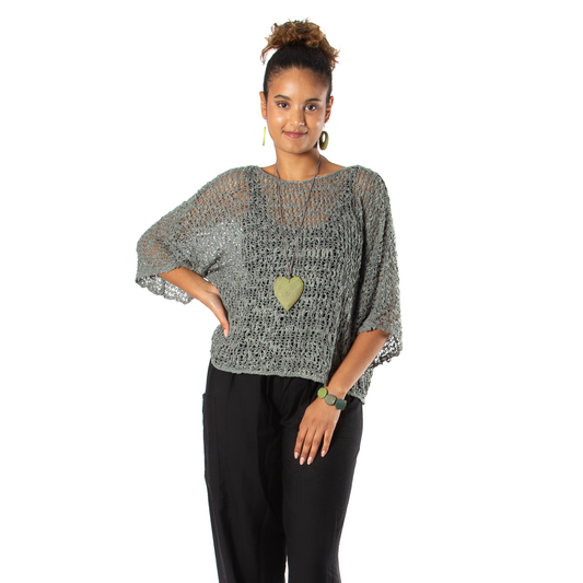 Grey Popcorn Knit Top