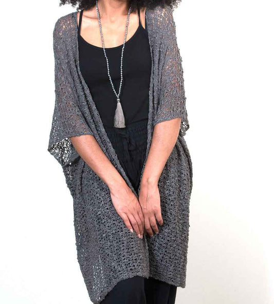 Mid Length Popcorn Knit Kimono - Grey