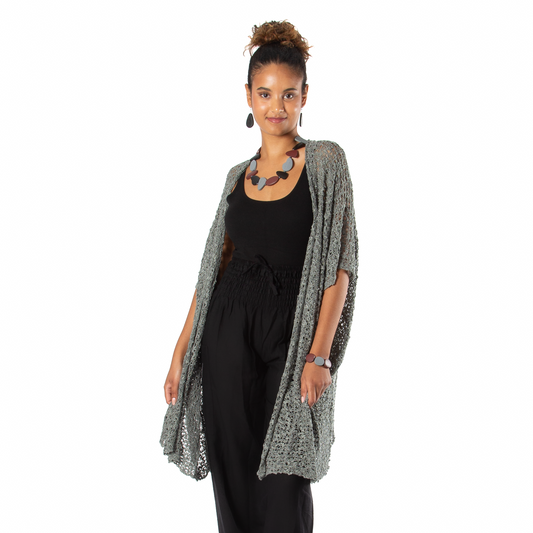 Mid Length Popcorn Knit Kimono - Grey