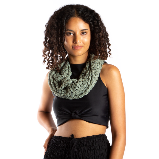 Popcorn Knit Infinity Scarf - Light Green