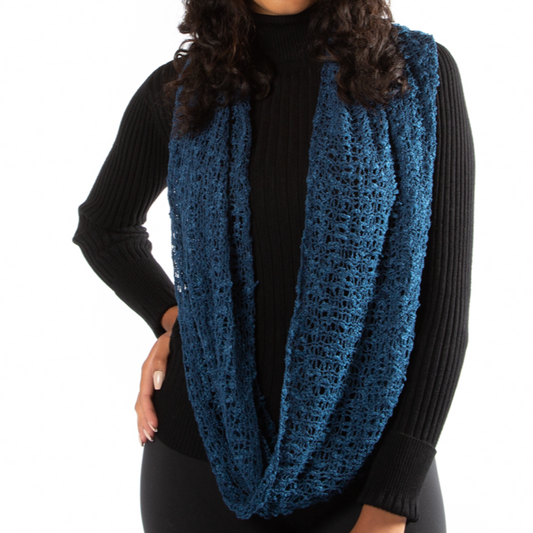 Popcorn Knit Infinity Scarf - Blue