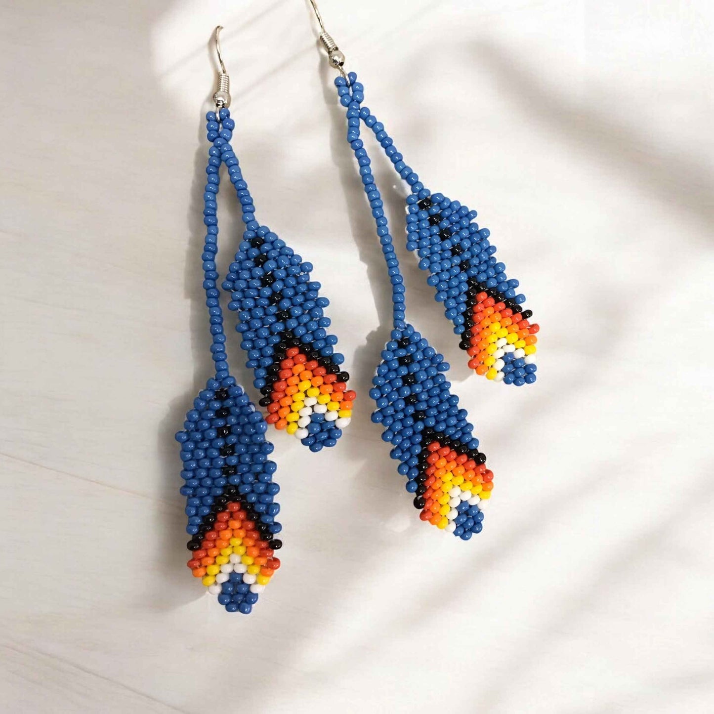 OldTribes™ dark blue beaded Feather earrings