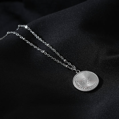 AMASA: Beaded Chain with Star & Pavé Crescent Moon Zirconia Charm - Silver