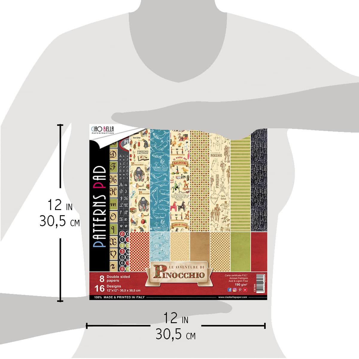 Ciao Bella Avventure Di Pinocchio Patterns Pad 12"x12" 8/Pkg