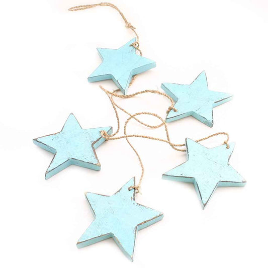 Hanging String Of 5 Wooden Stars